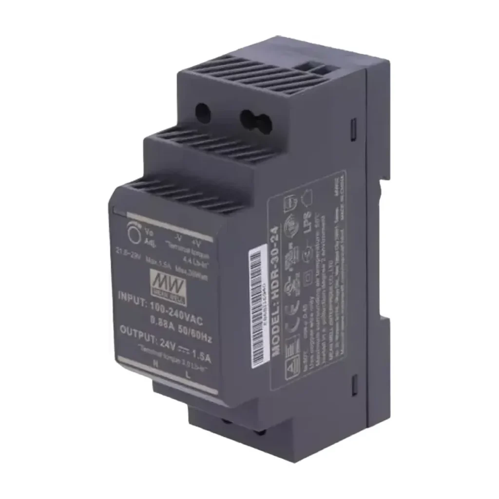 Mean Well HDR-30-24 DIN Ray Güç Kaynağı – 24V DC 1.5A 36W İnce Gövde