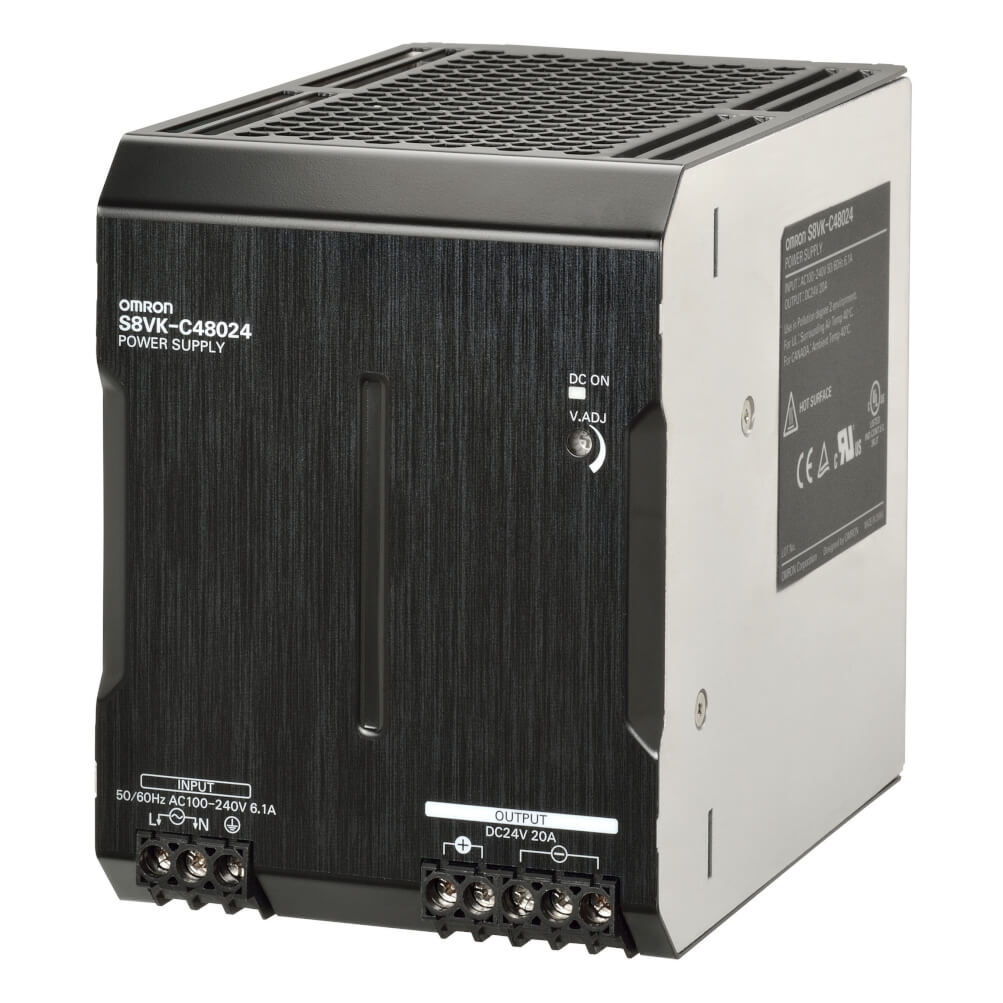 Omron S8VK-C48024 DIN ray güç kaynağı – 480 W, 24 V DC, 20 A
