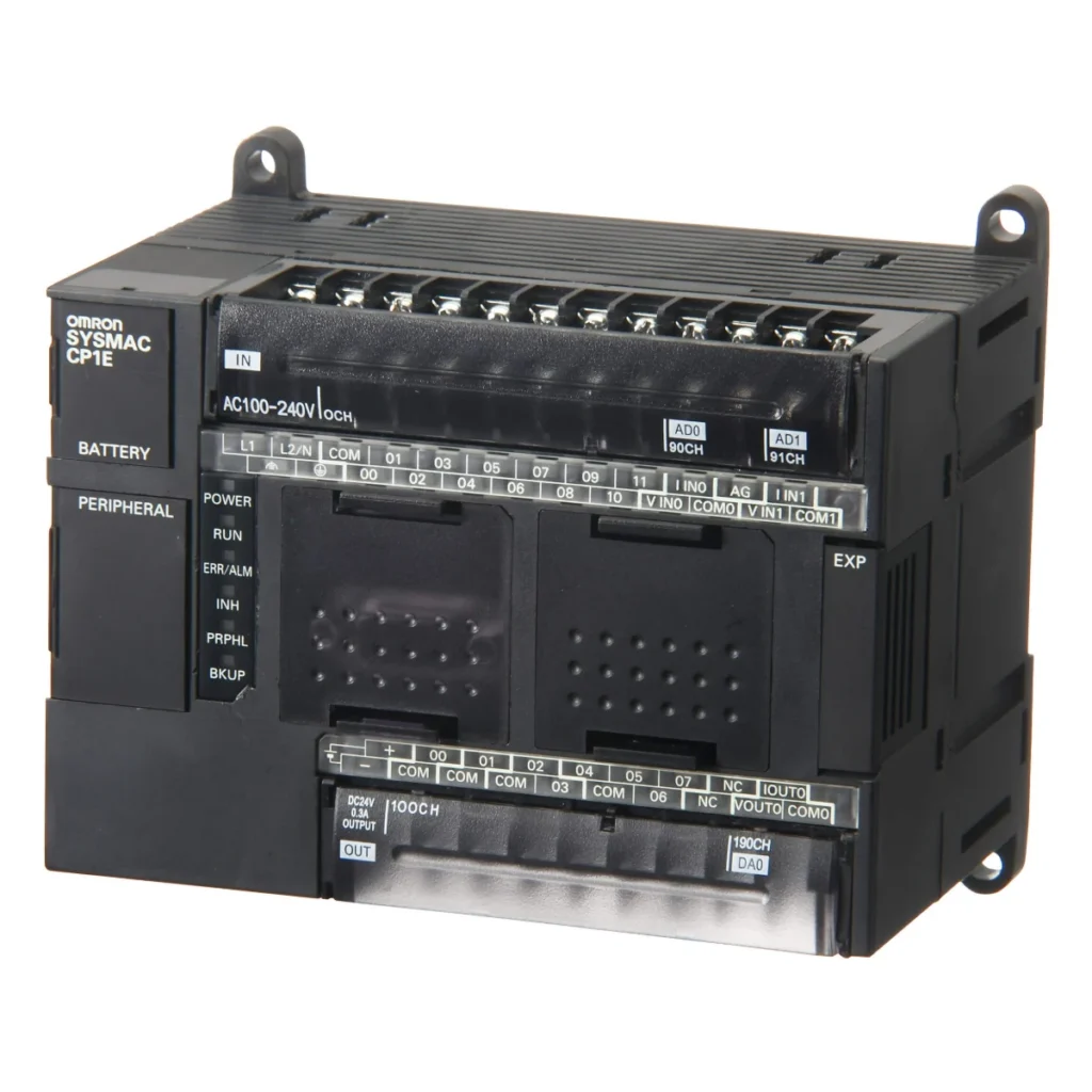 Omron CP1E-NA20DT1-D kompakt PLC – 12 giriş 8 PNP transistör çıkış, analog G/Ç, 24 V DC