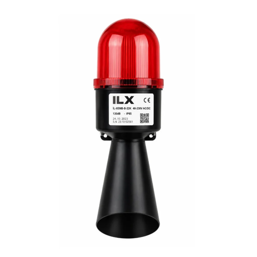 İL-XEMB-B-22K 48-230V AC/DC 130dB Kırmızı Sabit Işıklı ve Sesli Tepe Lamba