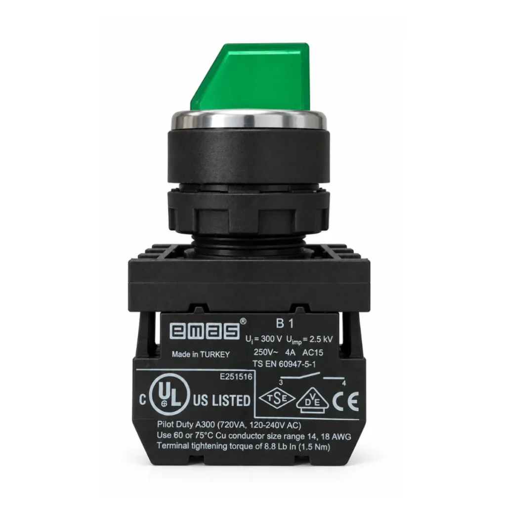 B101SL30 1-0-2 Işıklı Kalıcı Mandal Yeşil Buton