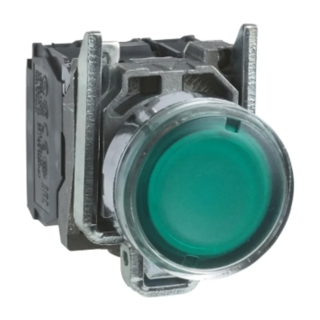 Harmony XB4 Işıklı Buton – Yeşil, 22 mm, 1NA+1NK, 250V