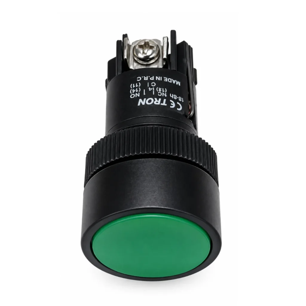 XB2-EH135 22mm Plastik Kumanda Butonu – Yeşil, Kalıcı, 1NO+1NC