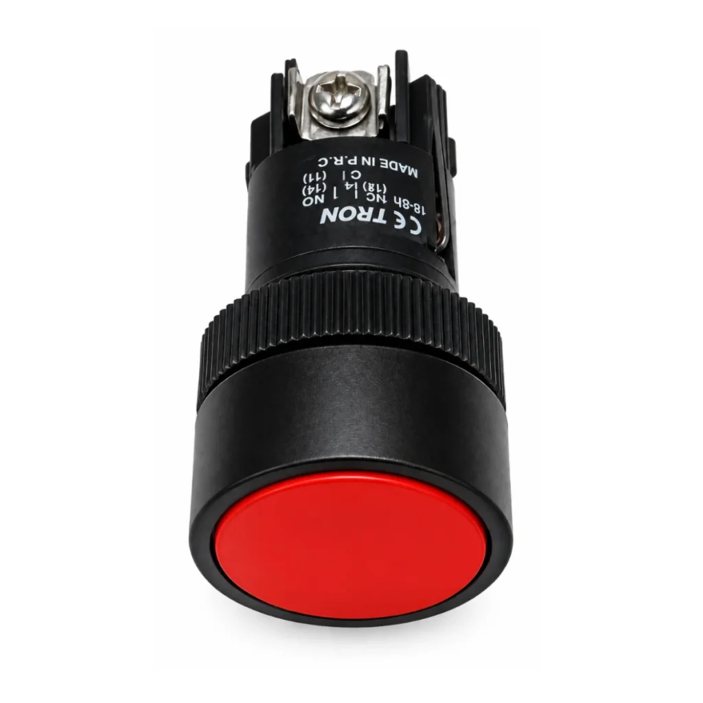 XB2-EH145 22mm Plastik Kumanda Butonu – Kırmızı, Kalıcı, 1NO+1NC