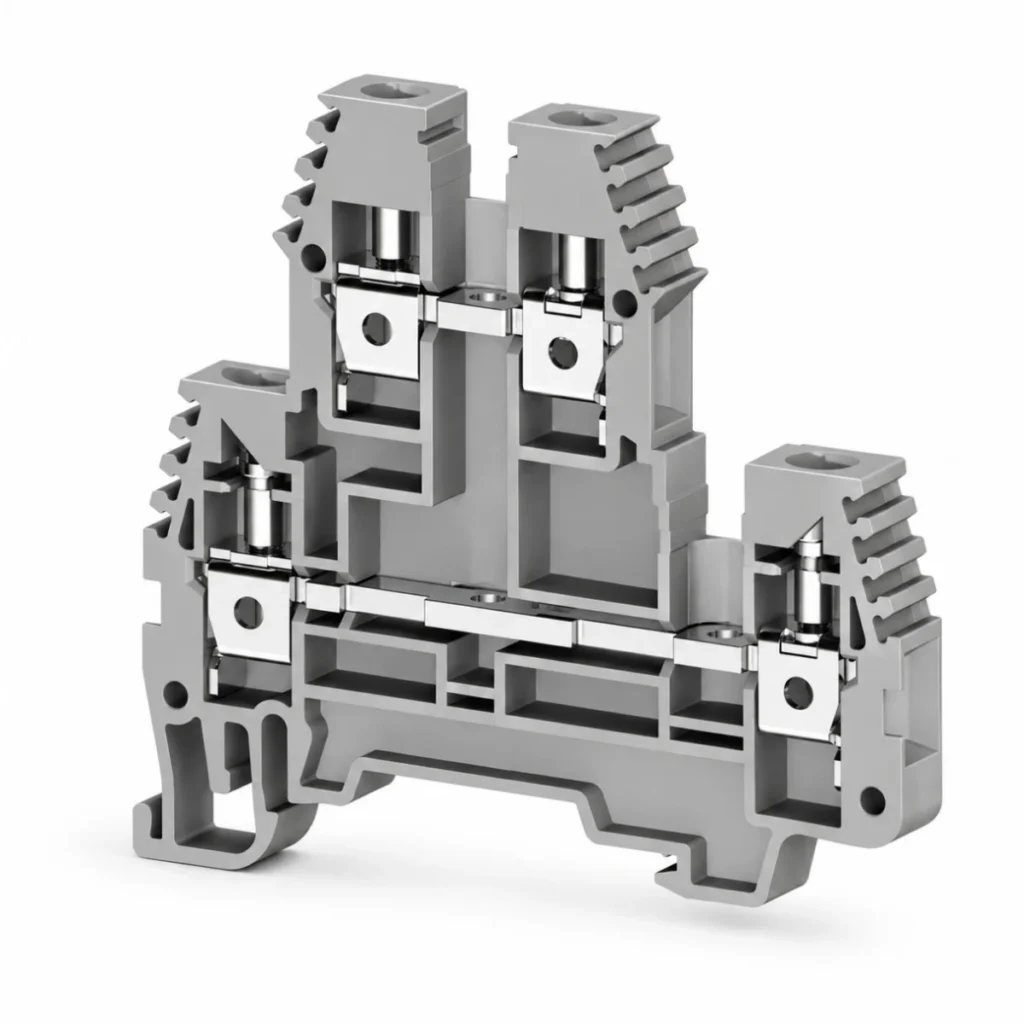 Klemsan PIK 4N 319109 İki Katlı Vidalı Ray Klemens – 4 mm², Gri