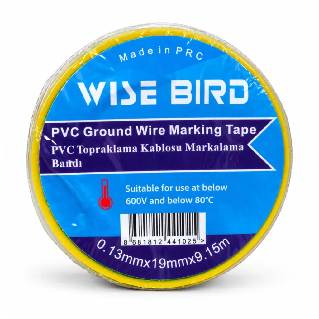 Sarı-Yeşil PVC Topraklama Kablosu Markalama Bandı 19 mm × 9,15 m